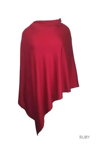 100% MERINO WOOL PONCHO EASY STYLE LAYER RUBY