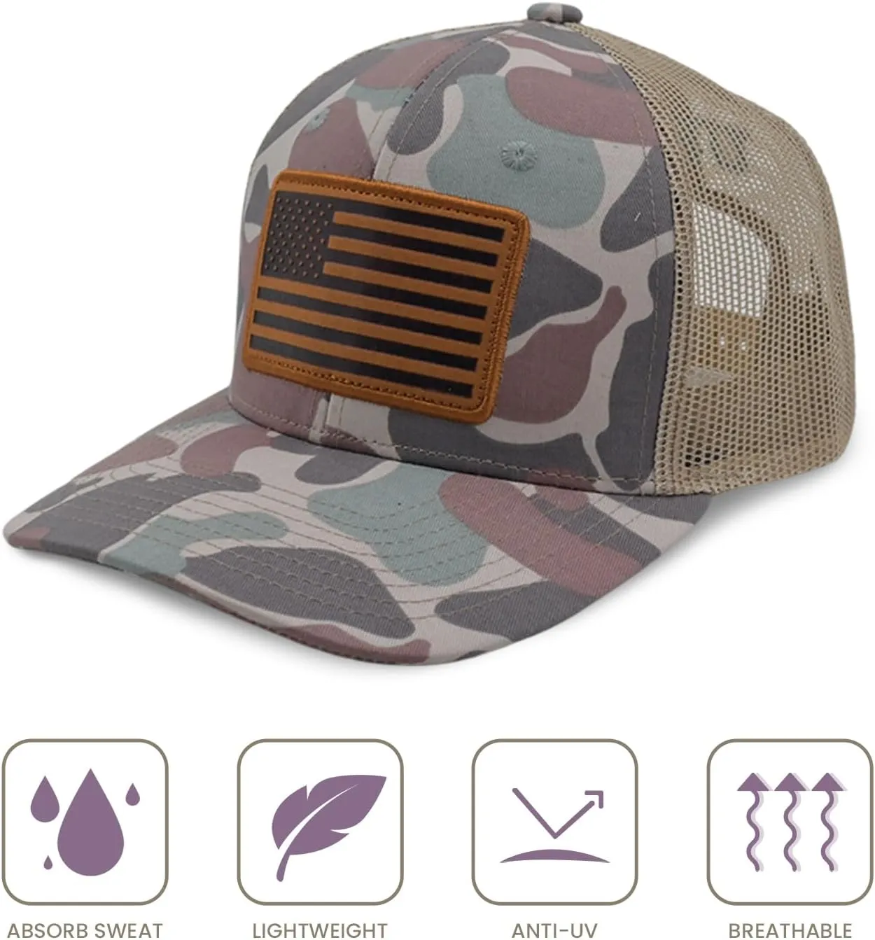 3 Pieces Flag Trucker Hat Camouflage Baseball Cap for Men & Women Breathable Mesh Adjustable Fit Camo Hat