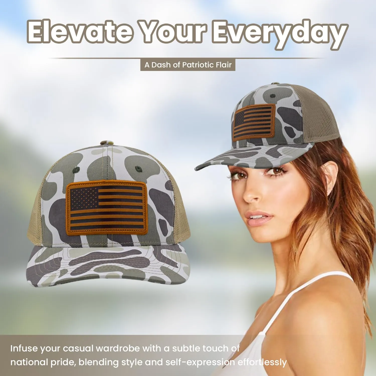 3 Pieces Flag Trucker Hat Camouflage Baseball Cap for Men & Women Breathable Mesh Adjustable Fit Camo Hat