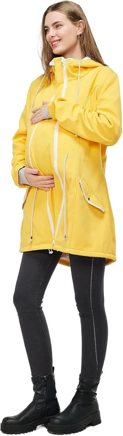 4-in-1 Rain Jacket Waterproof Maternity Carrying Parka for Back or Chest Wear, All-Weather, Softshell Jacket