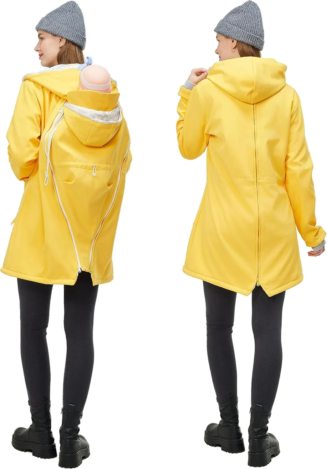 4-in-1 Rain Jacket Waterproof Maternity Carrying Parka for Back or Chest Wear, All-Weather, Softshell Jacket