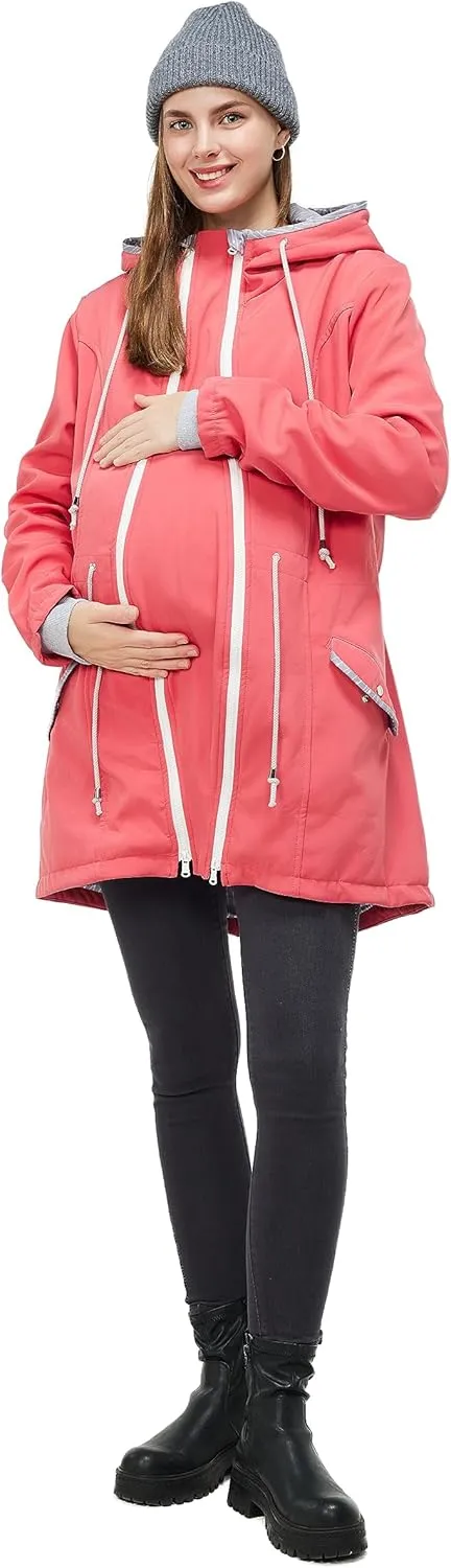4-in-1 Rain Jacket Waterproof Maternity Carrying Parka for Back or Chest Wear, All-Weather, Softshell Jacket