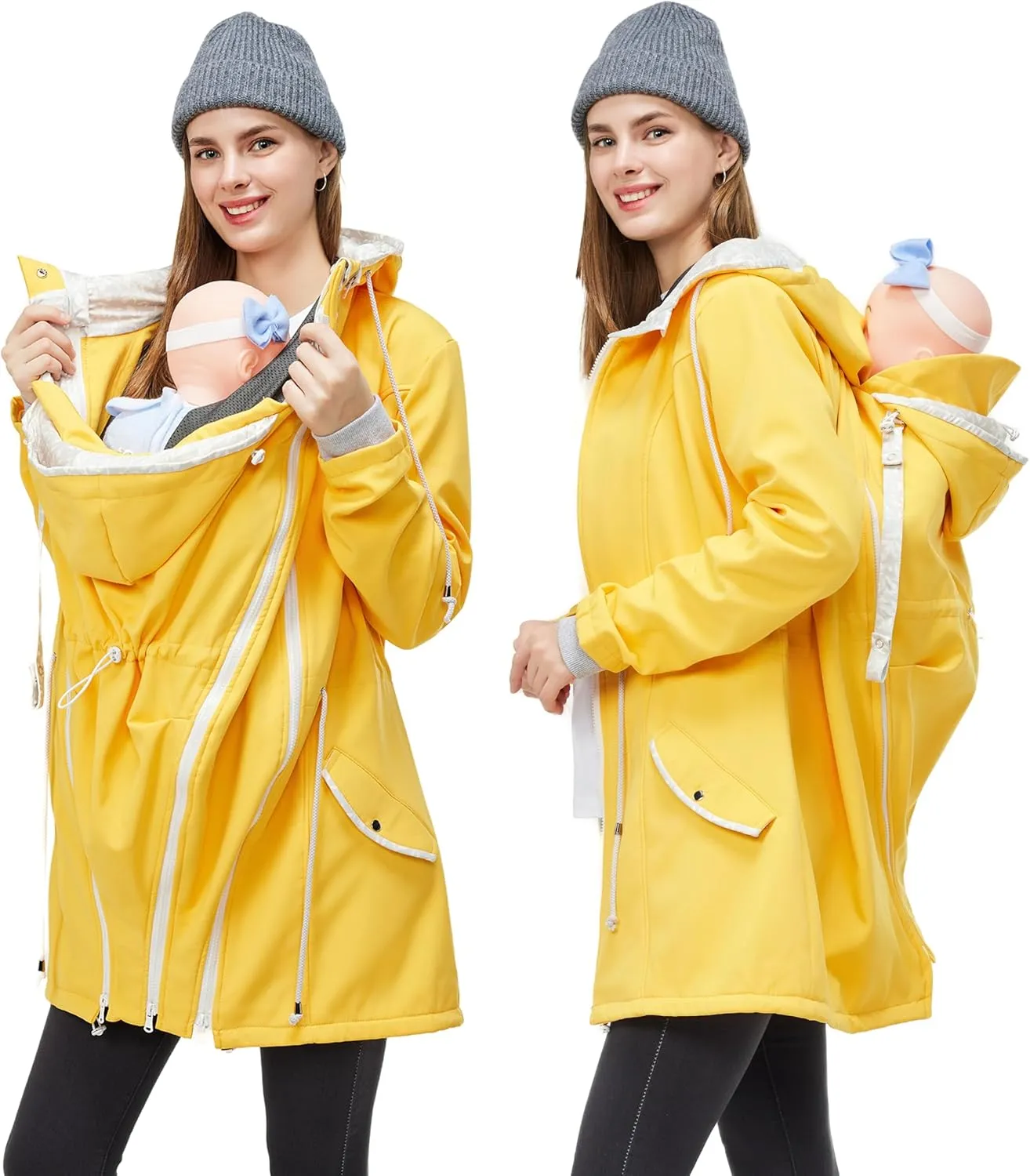 4-in-1 Rain Jacket Waterproof Maternity Carrying Parka for Back or Chest Wear, All-Weather, Softshell Jacket