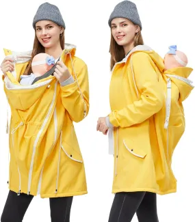 4-in-1 Rain Jacket Waterproof Maternity Carrying Parka for Back or Chest Wear, All-Weather, Softshell Jacket