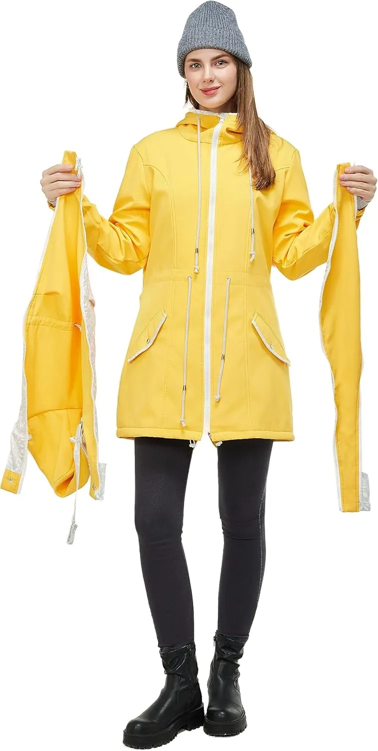 4-in-1 Rain Jacket Waterproof Maternity Carrying Parka for Back or Chest Wear, All-Weather, Softshell Jacket