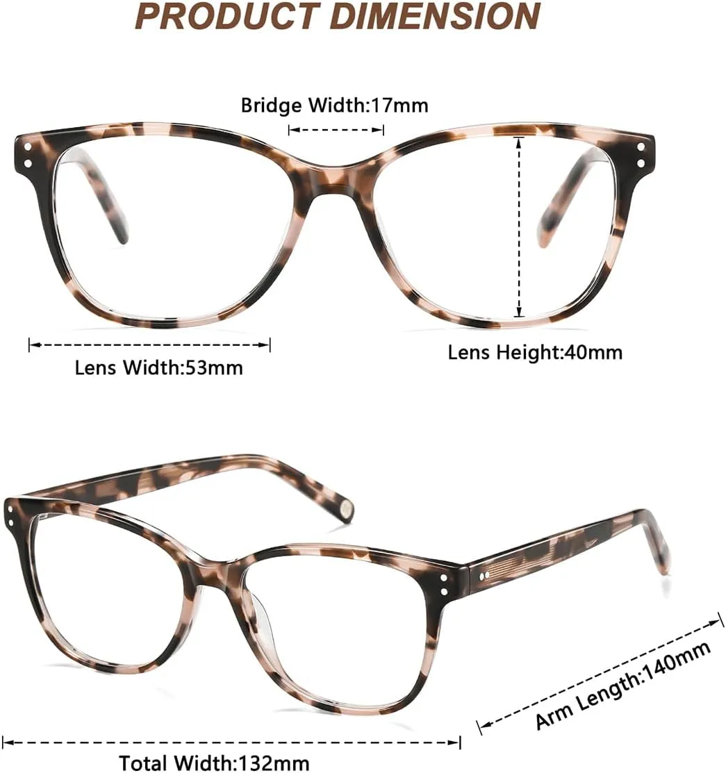 Blue Light Blocking Reading Glasses for Women Acetate Frame Metal Spring Hinges Readers for Women