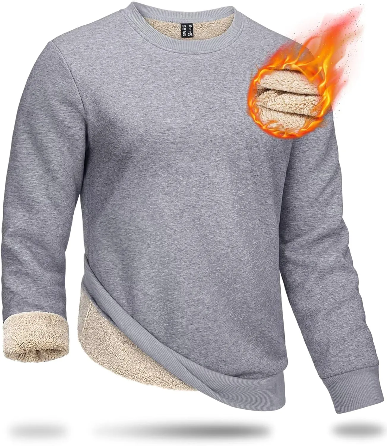 Boladeci Men's Full Sherpa Lined Crewneck Sweatshirts Premium Heavy-weight Fleece Pullover Thick Thermal Cotton Sweat-Shirts
