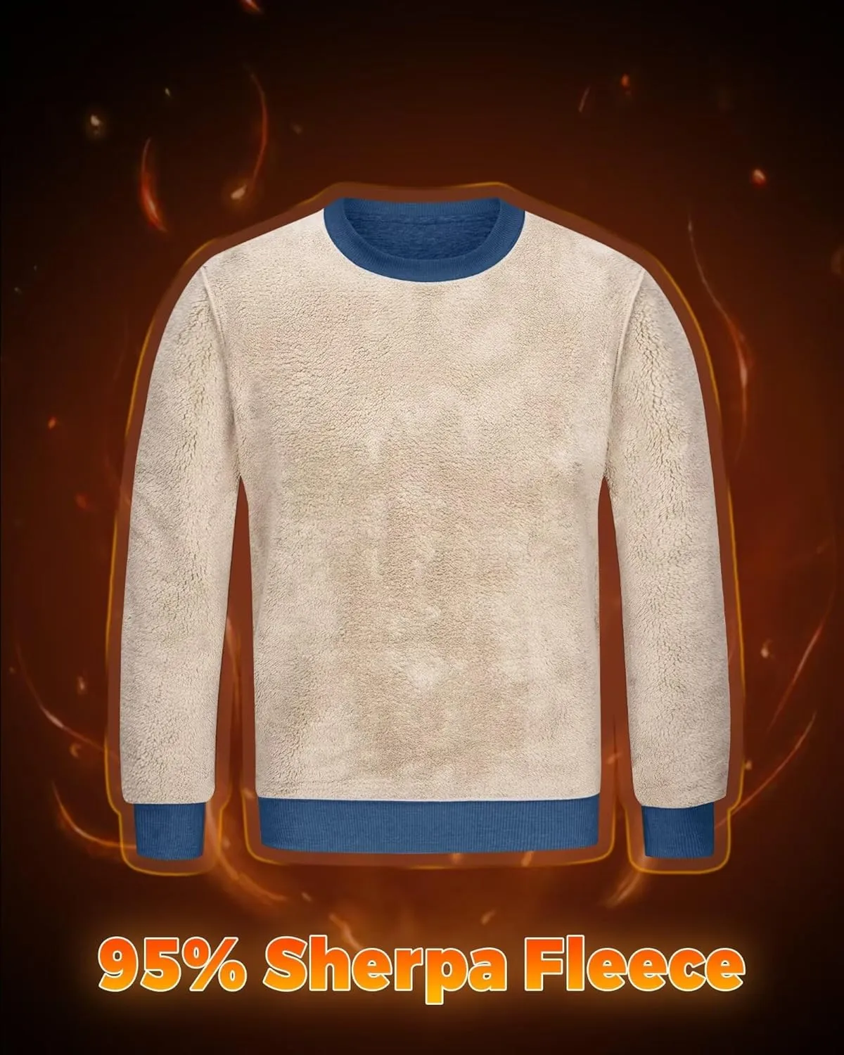 Boladeci Men's Full Sherpa Lined Crewneck Sweatshirts Premium Heavy-weight Fleece Pullover Thick Thermal Cotton Sweat-Shirts