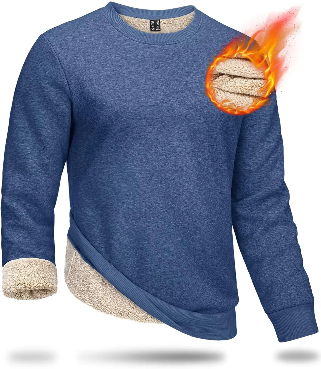 Boladeci Men's Full Sherpa Lined Crewneck Sweatshirts Premium Heavy-weight Fleece Pullover Thick Thermal Cotton Sweat-Shirts