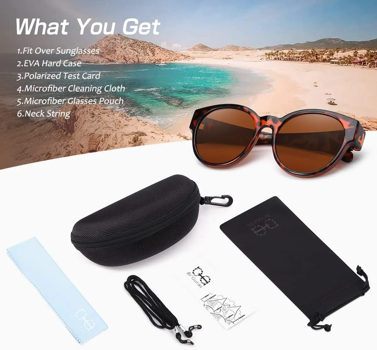 Br’Guras Polarized Oversized Fit over Sunglasses Over Glasses with Cat Eye Frame for Women&Men