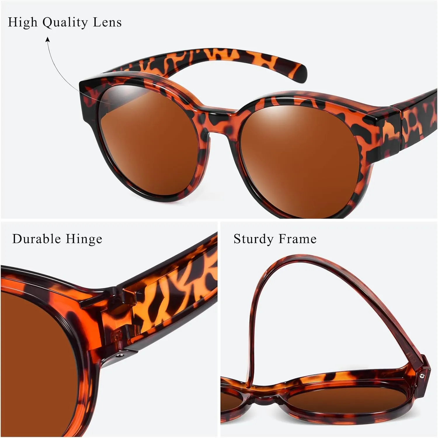 Br’Guras Polarized Oversized Fit over Sunglasses Over Glasses with Cat Eye Frame for Women&Men