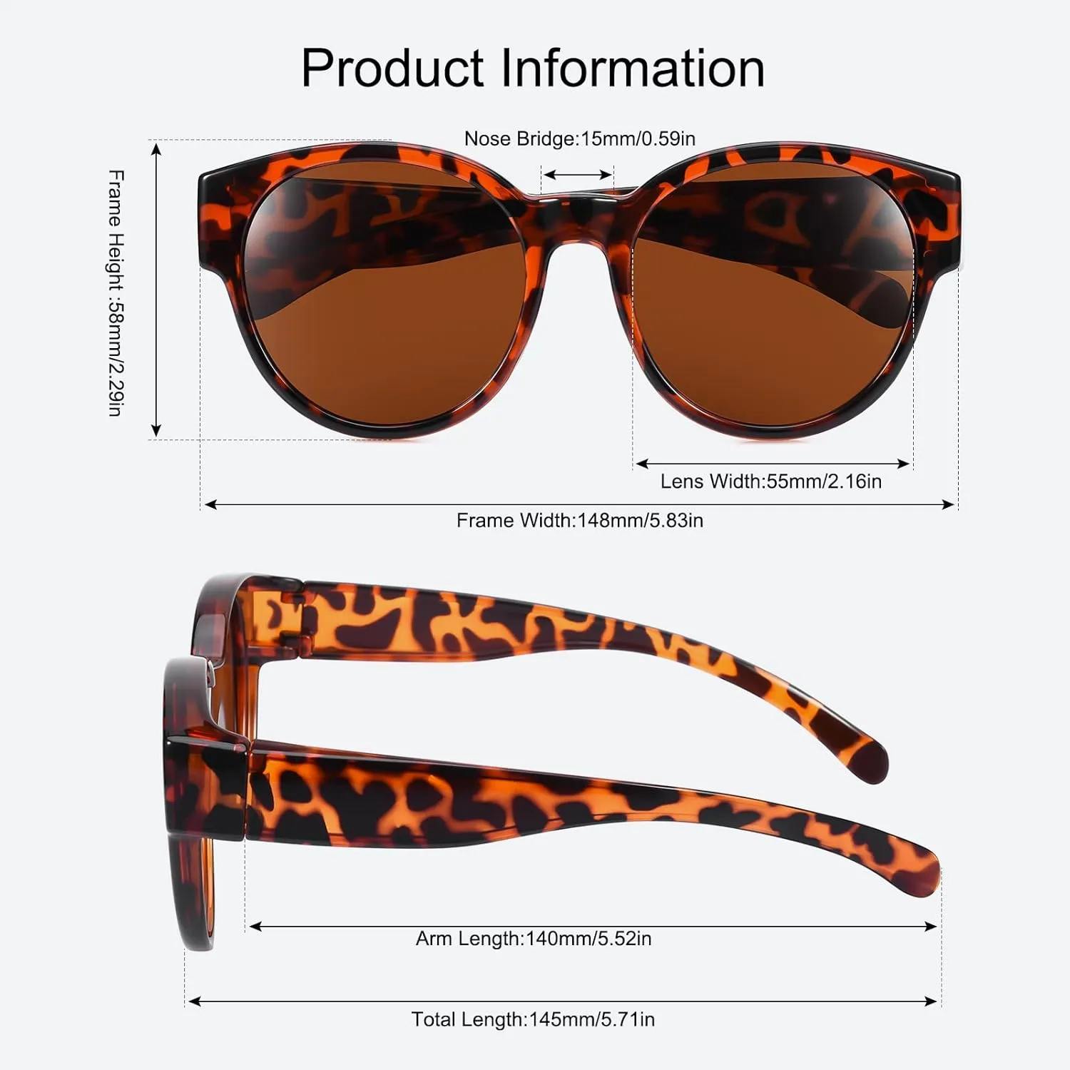 Br’Guras Polarized Oversized Fit over Sunglasses Over Glasses with Cat Eye Frame for Women&Men