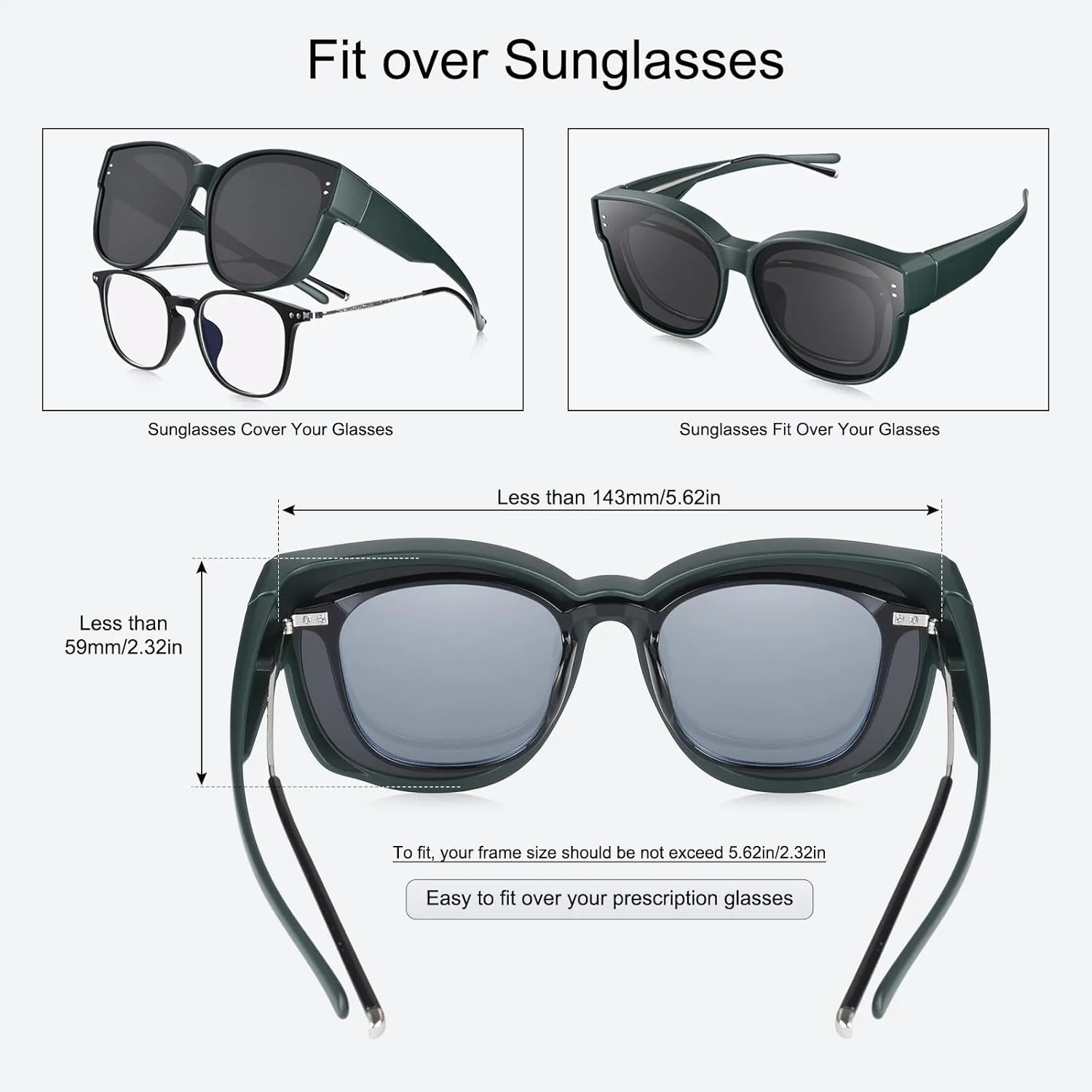 Br’Guras Polarized Oversized Fit over Sunglasses Over Glasses with Cat Eye Frame for Women&Men