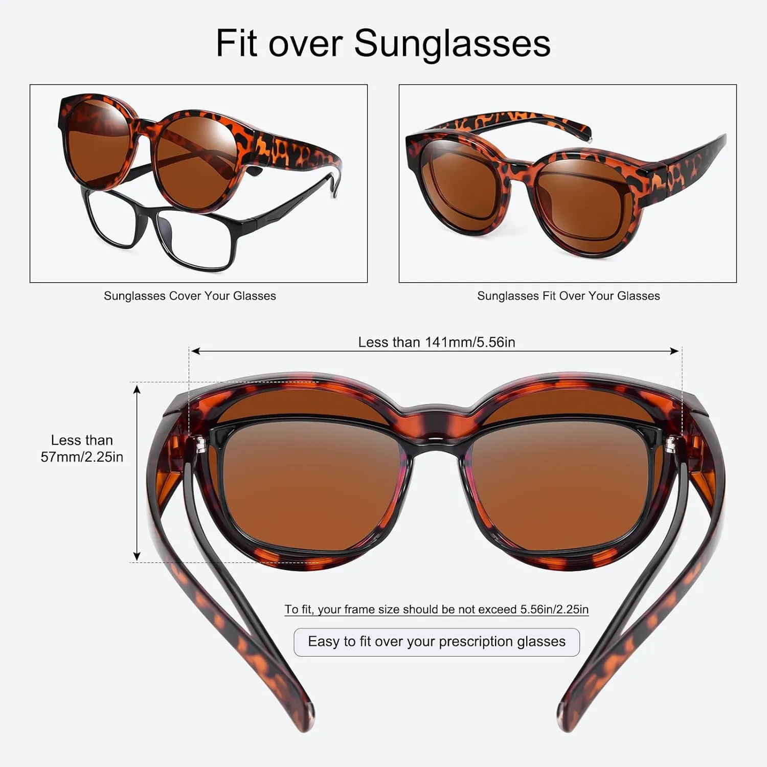 Br’Guras Polarized Oversized Fit over Sunglasses Over Glasses with Cat Eye Frame for Women&Men