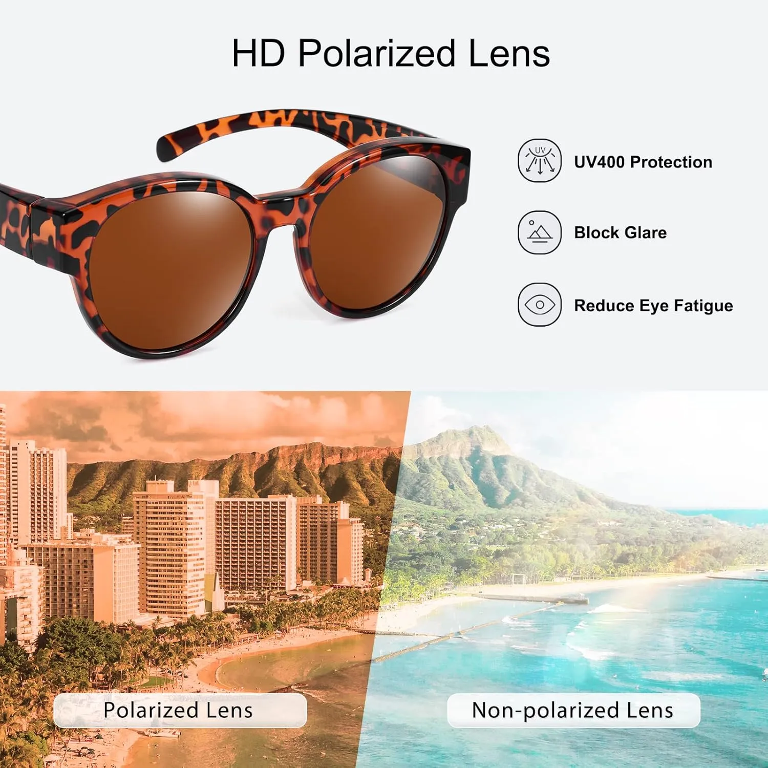 Br’Guras Polarized Oversized Fit over Sunglasses Over Glasses with Cat Eye Frame for Women&Men