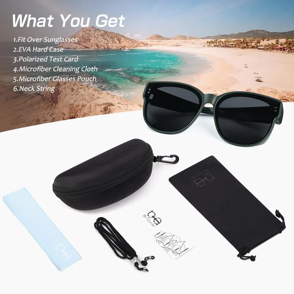 Br’Guras Polarized Oversized Fit over Sunglasses Over Glasses with Cat Eye Frame for Women&Men