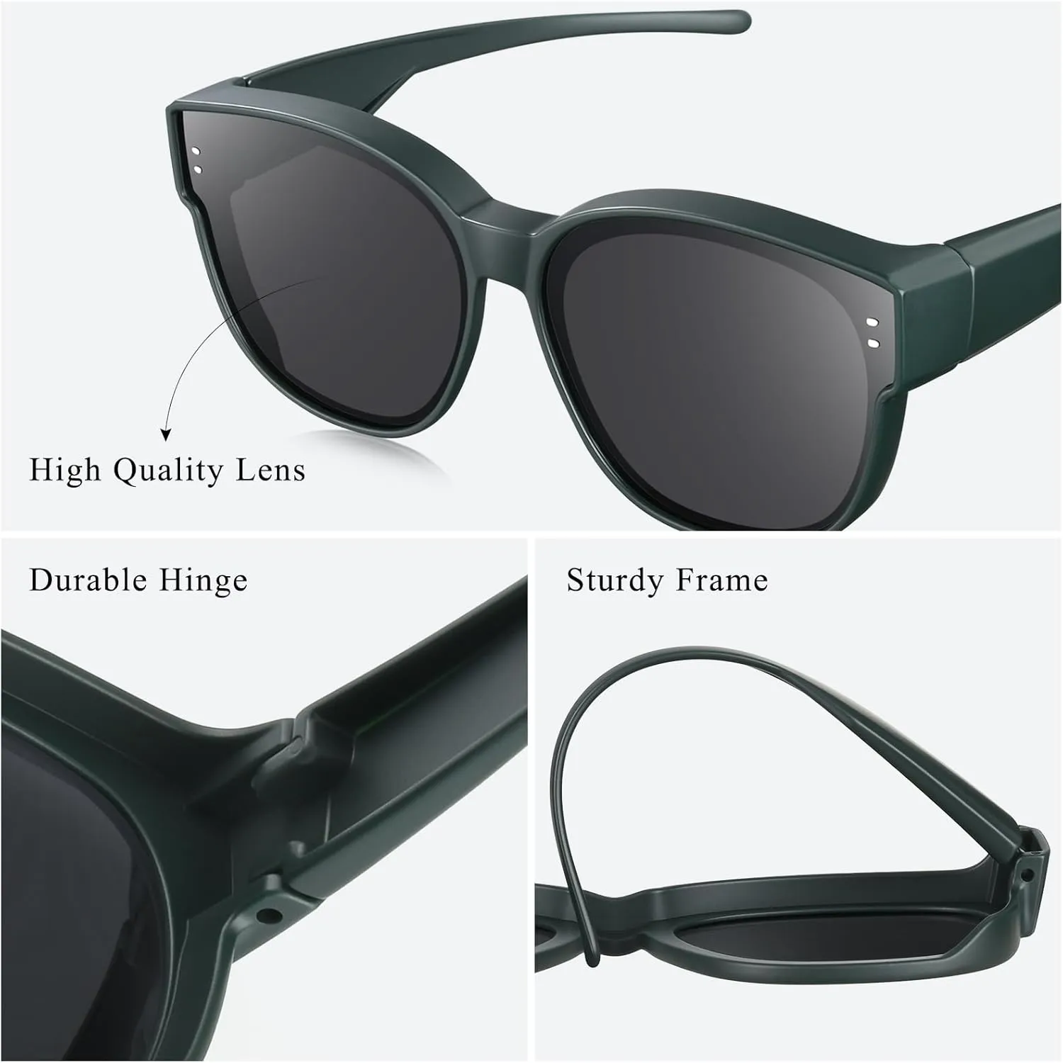 Br’Guras Polarized Oversized Fit over Sunglasses Over Glasses with Cat Eye Frame for Women&Men