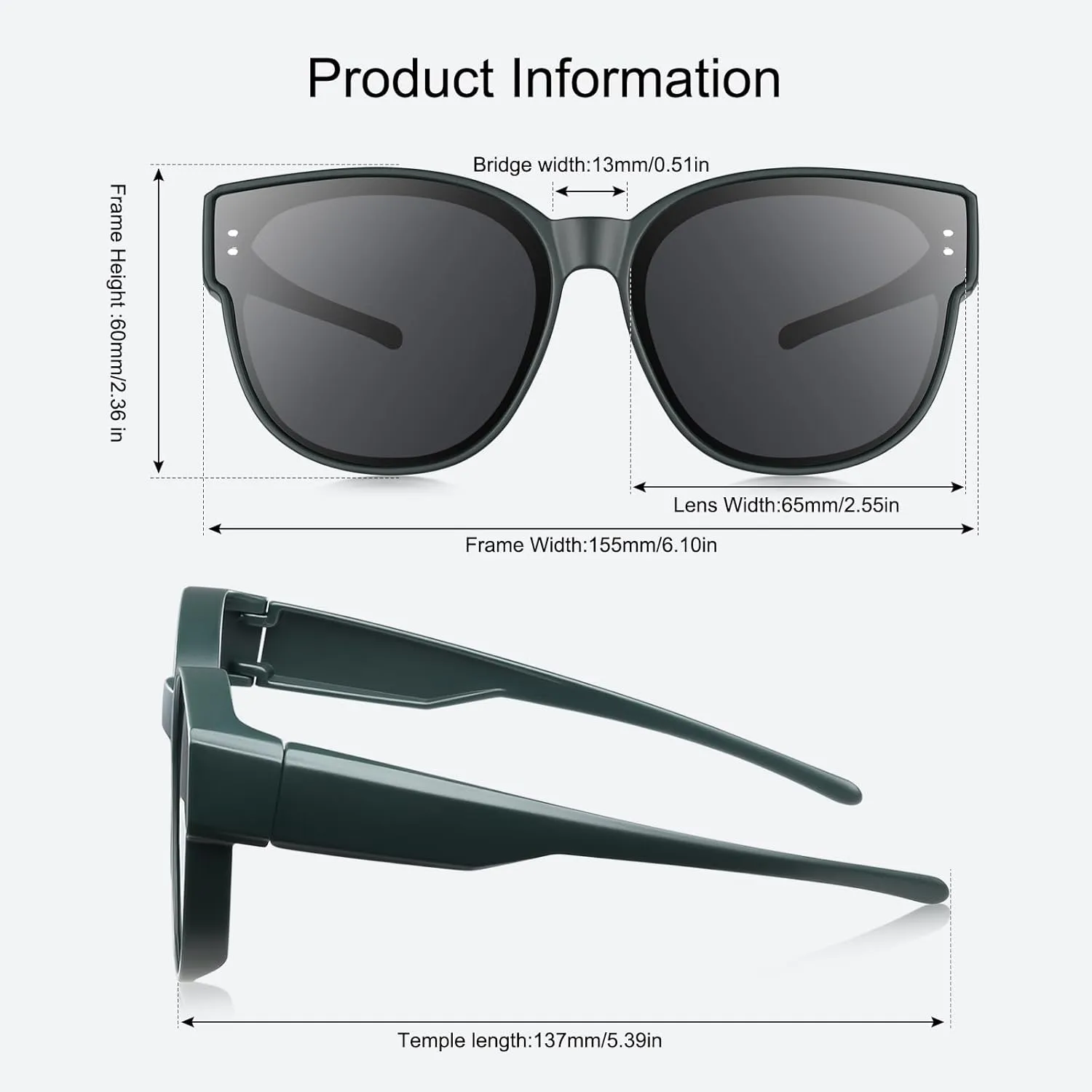Br’Guras Polarized Oversized Fit over Sunglasses Over Glasses with Cat Eye Frame for Women&Men