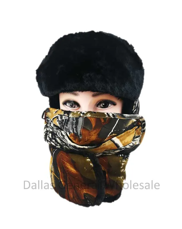 Camouflage Fur Bomber Hats with Mask Wholesale