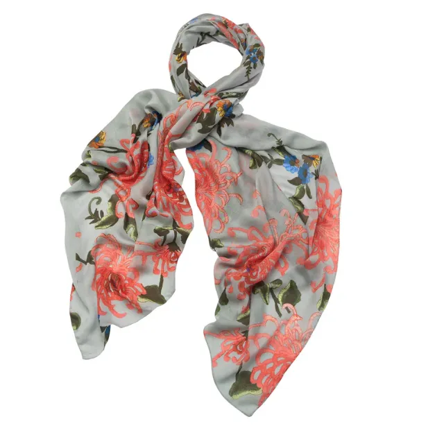 Chrysanthemum Aqua Scarf