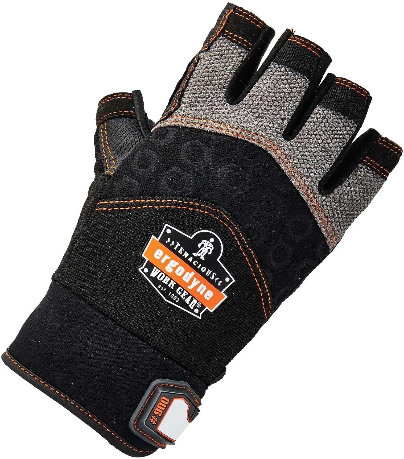 Ergodyne ProFlex 900 Impact Protection Work Gloves, Padded Palm, Half-Finger, Large,Black