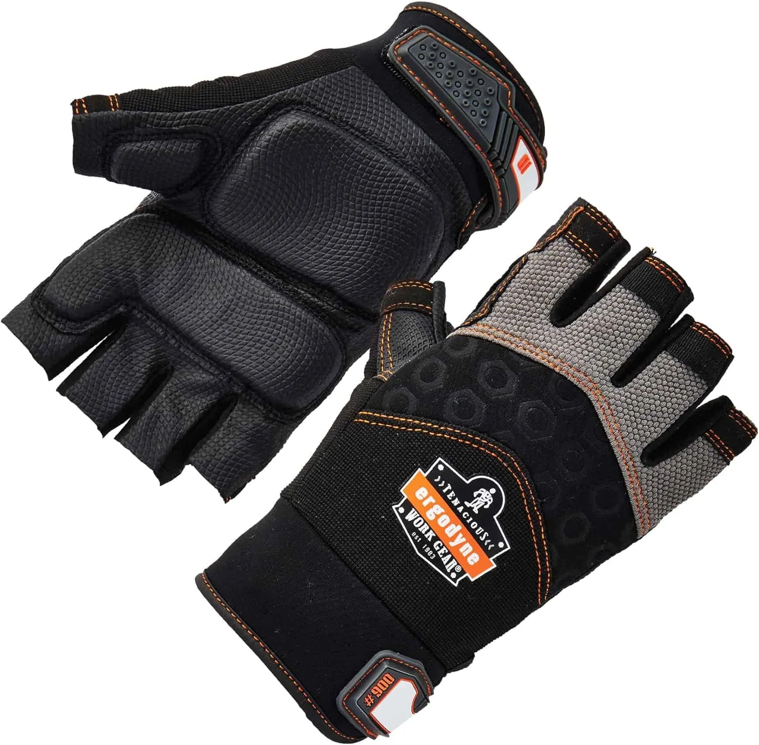 Ergodyne ProFlex 900 Impact Protection Work Gloves, Padded Palm, Half-Finger, Large,Black