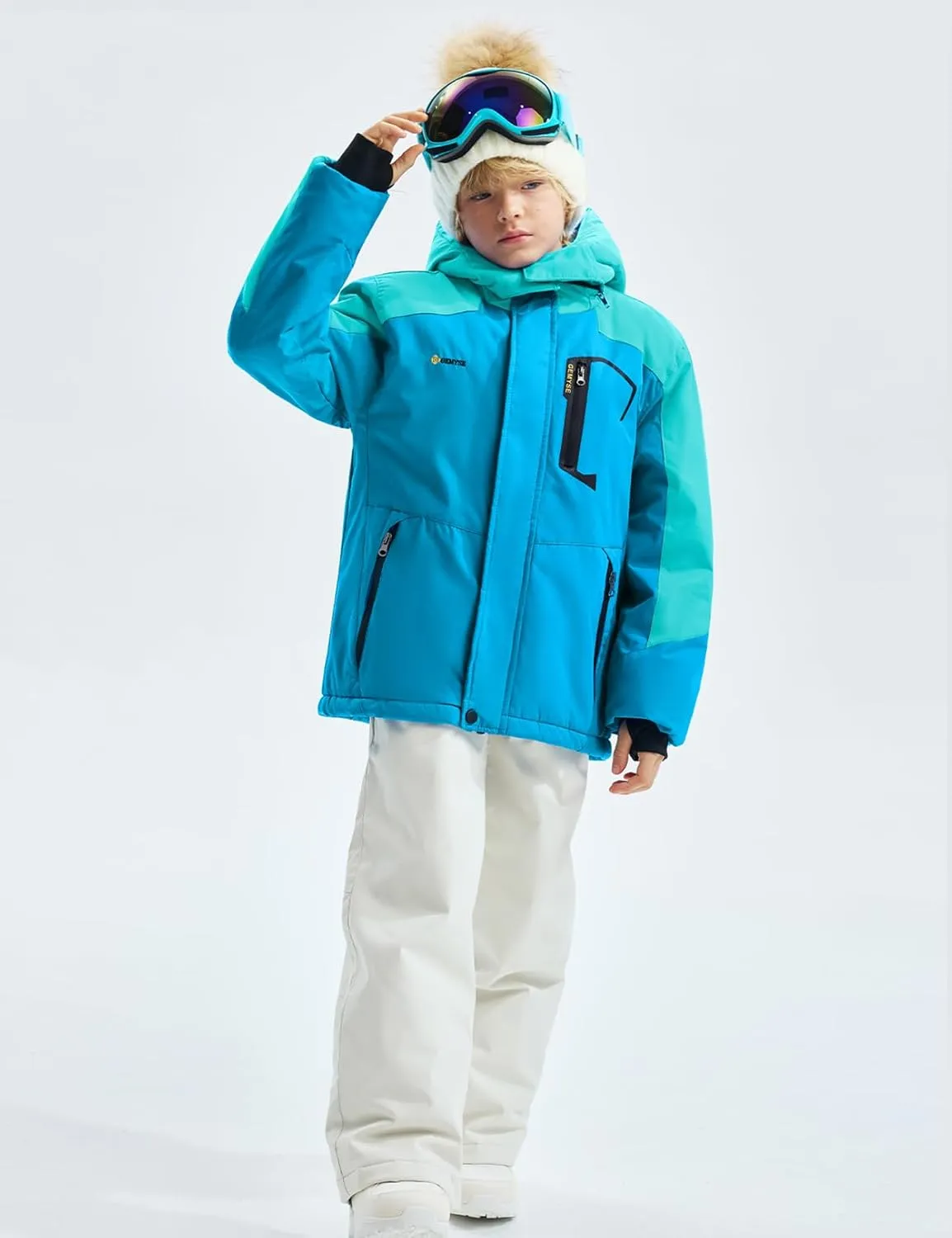 GEMYSE Boy's Waterproof Ski Snow Jacket Hooded Fleece Windproof Winter Jacket