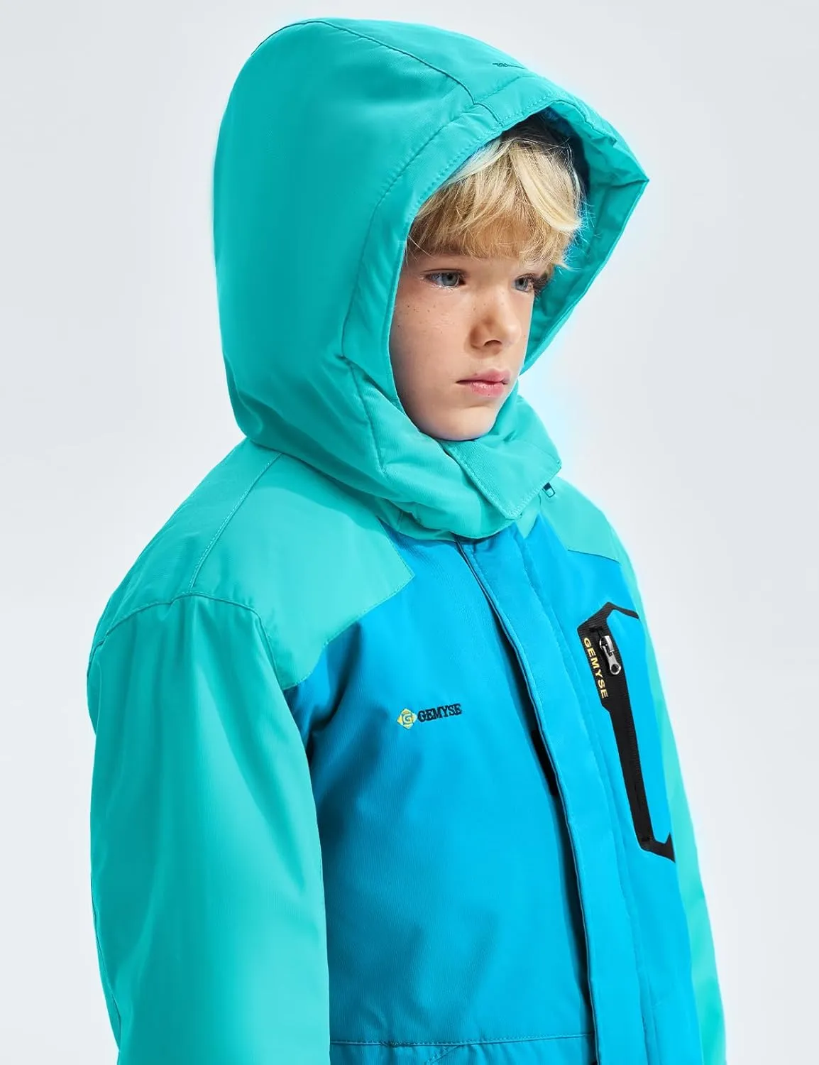 GEMYSE Boy's Waterproof Ski Snow Jacket Hooded Fleece Windproof Winter Jacket