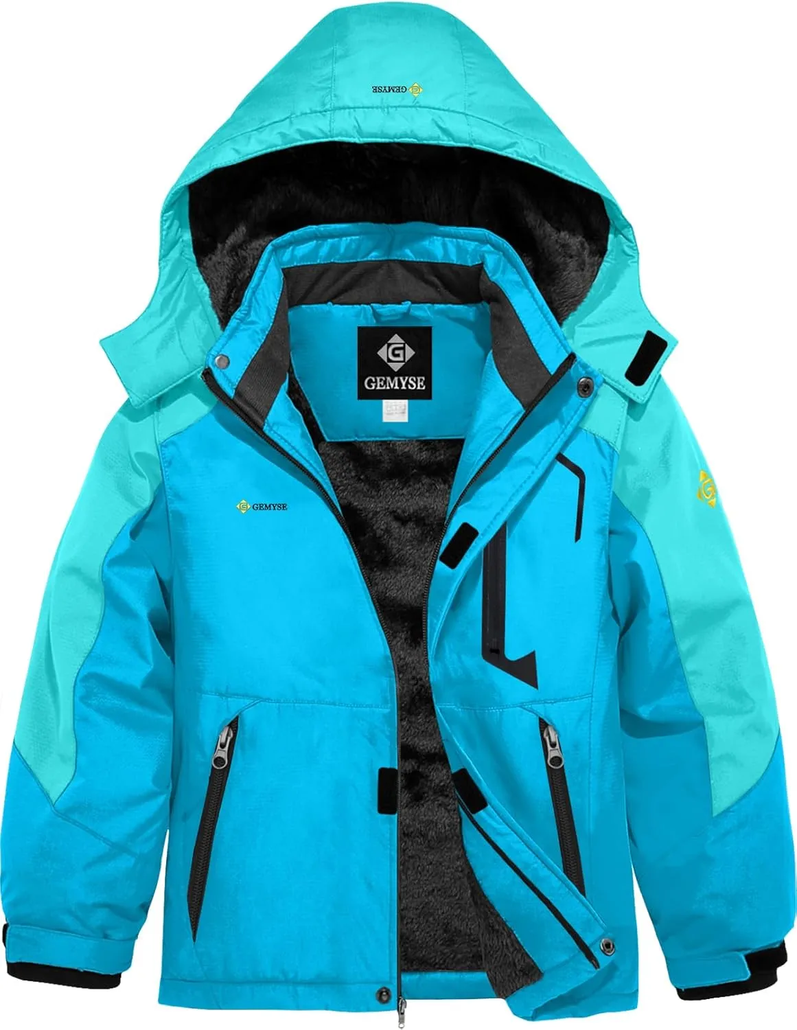 GEMYSE Boy's Waterproof Ski Snow Jacket Hooded Fleece Windproof Winter Jacket