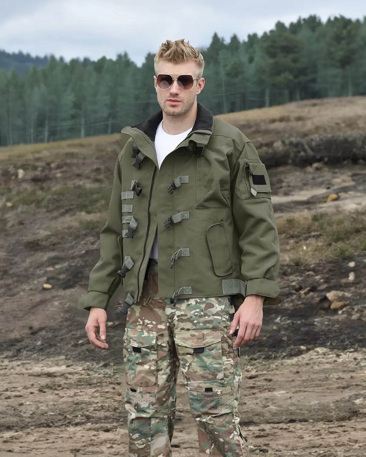 Hakjay Men's Military Jacket Outdoor Tactical Waterproof Jacket Army Jackets for Men with 9 Multi-Pockets Outwear Coat