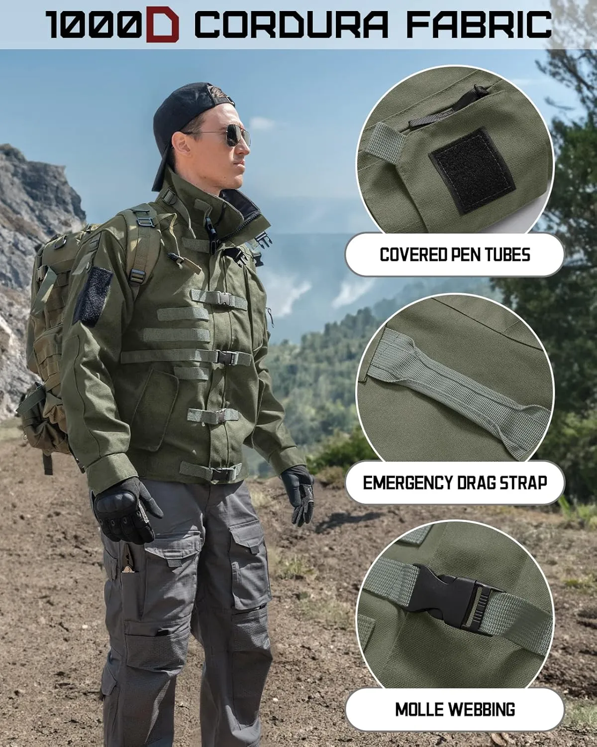 Hakjay Men's Military Jacket Outdoor Tactical Waterproof Jacket Army Jackets for Men with 9 Multi-Pockets Outwear Coat