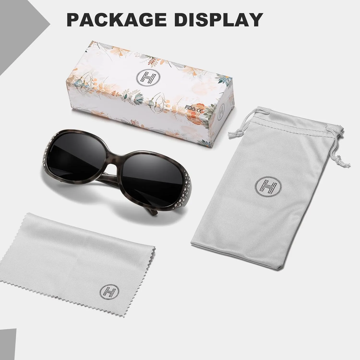 HAOLOTA Polarized Sunglasses for Women, Rhinestone Wrap Around Sunglasses with UV400 Protection