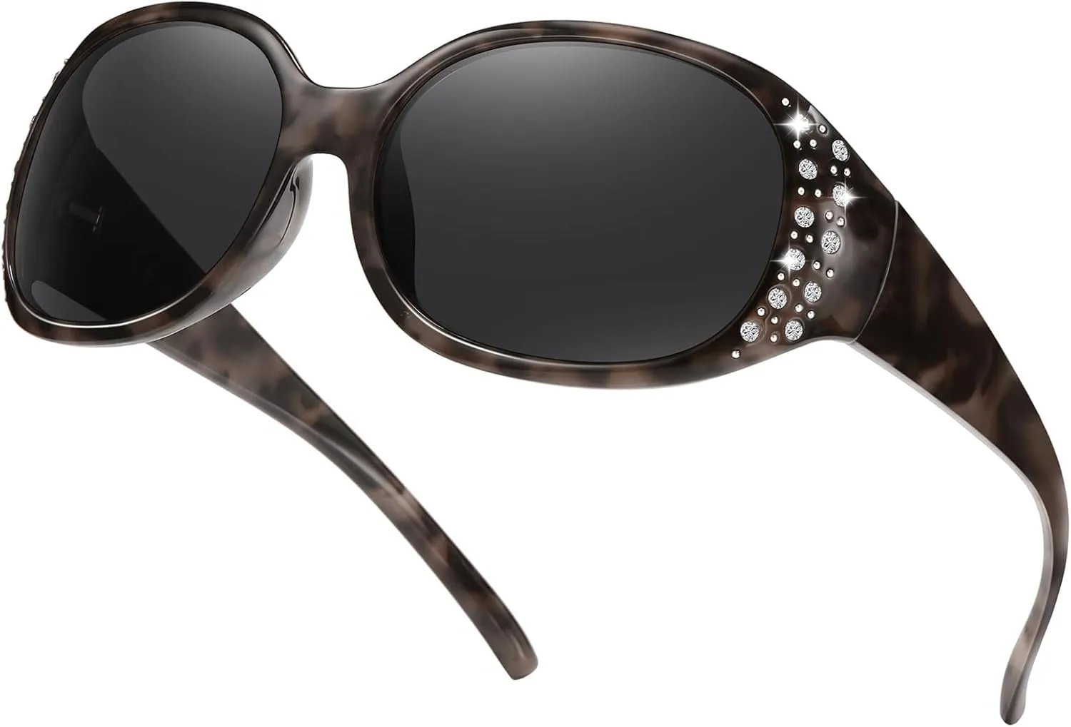 HAOLOTA Polarized Sunglasses for Women, Rhinestone Wrap Around Sunglasses with UV400 Protection