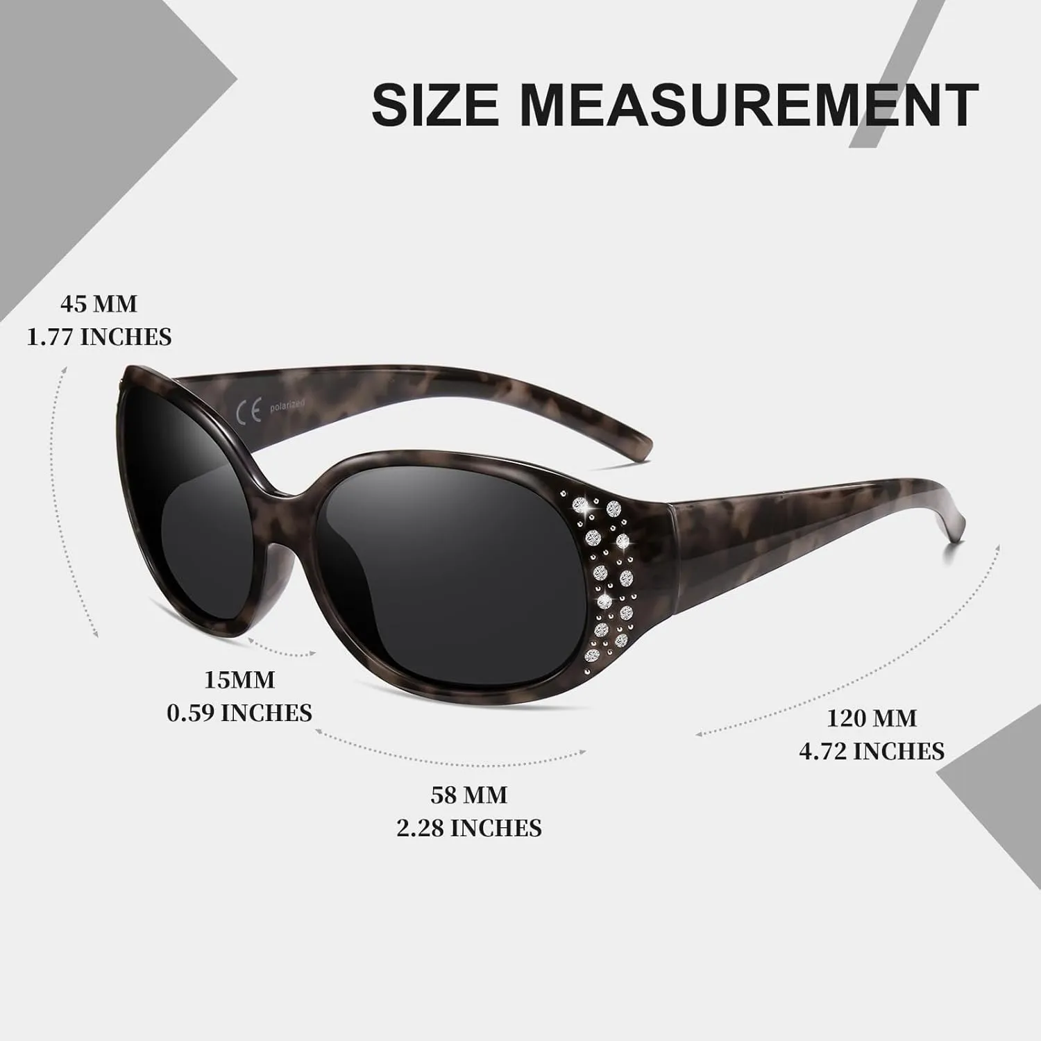 HAOLOTA Polarized Sunglasses for Women, Rhinestone Wrap Around Sunglasses with UV400 Protection