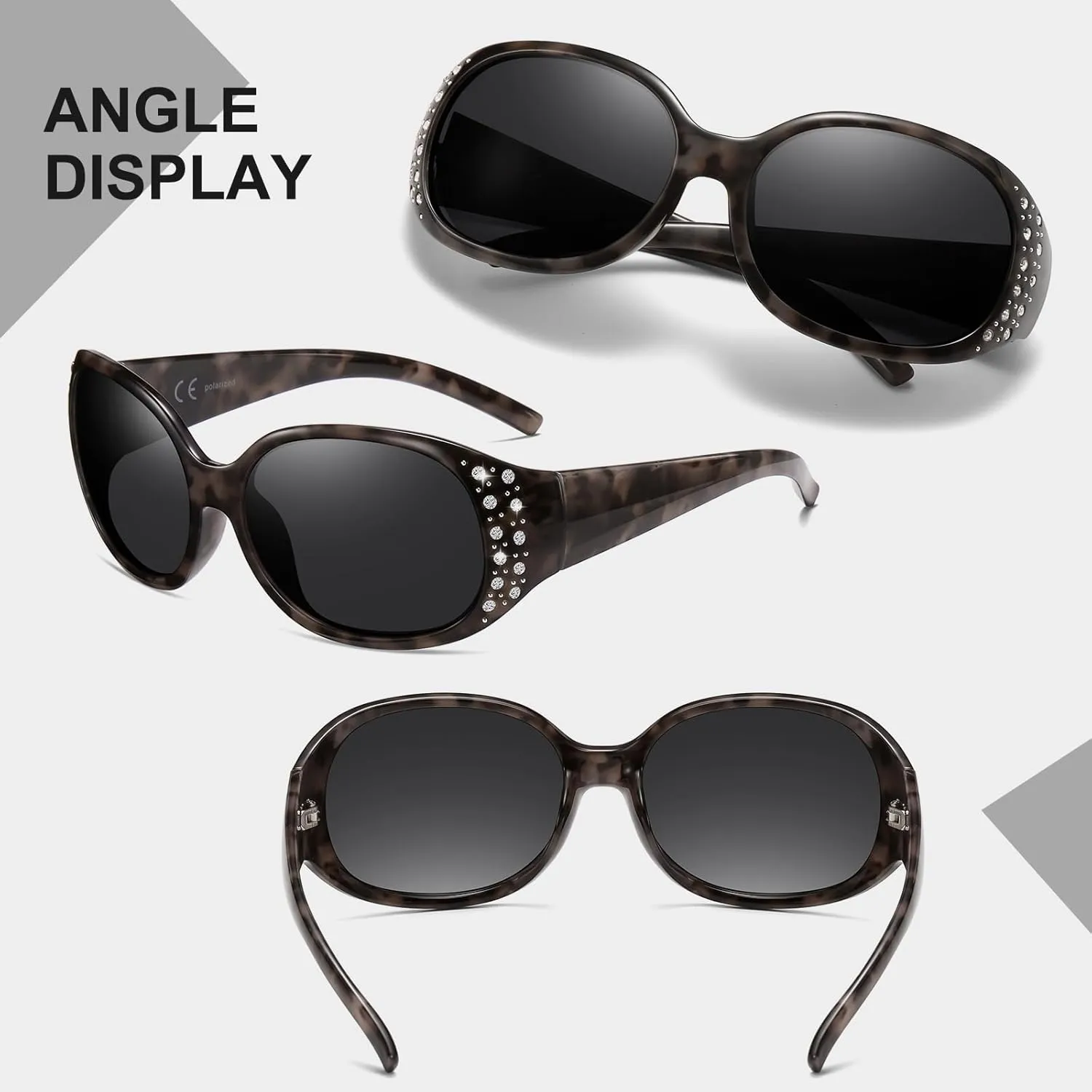 HAOLOTA Polarized Sunglasses for Women, Rhinestone Wrap Around Sunglasses with UV400 Protection