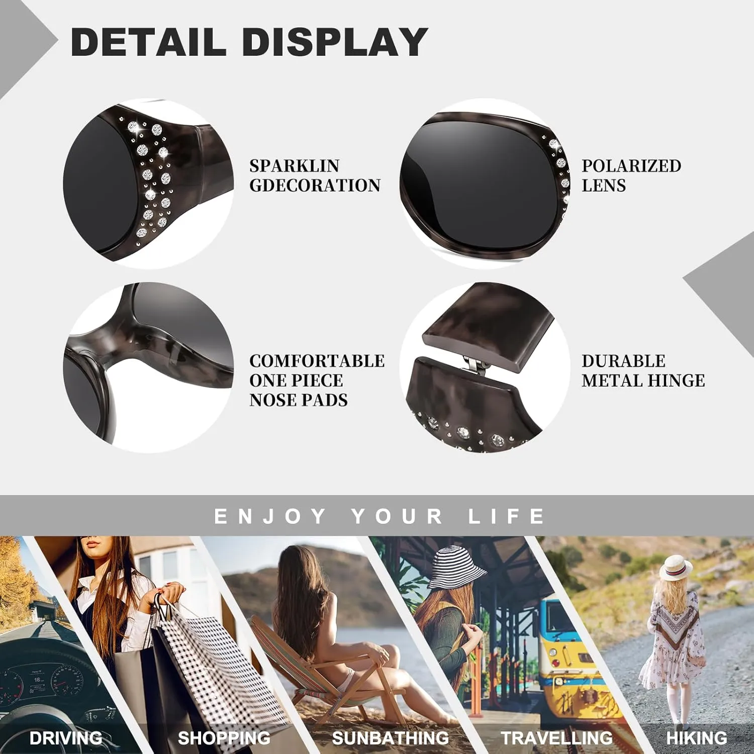 HAOLOTA Polarized Sunglasses for Women, Rhinestone Wrap Around Sunglasses with UV400 Protection