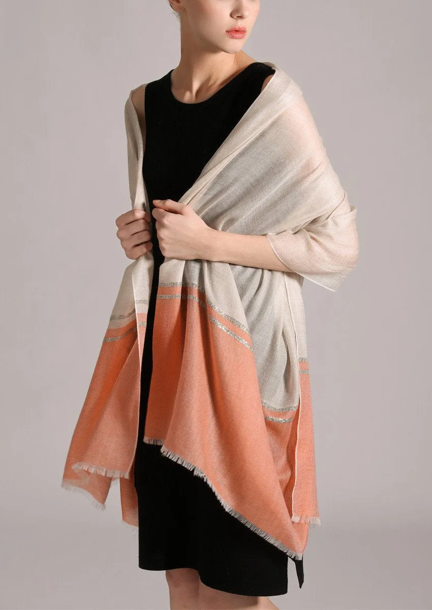 Large duotone cashmere scarf cashmere scarf with silver fringe