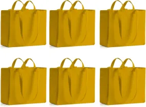LINICE Reusable Grocery Bags Shopping Bags for Groceries Foldable Heavy Duty Canvas Tote Bag Washable Canvas Bag with Handles (Yellow-6pack)