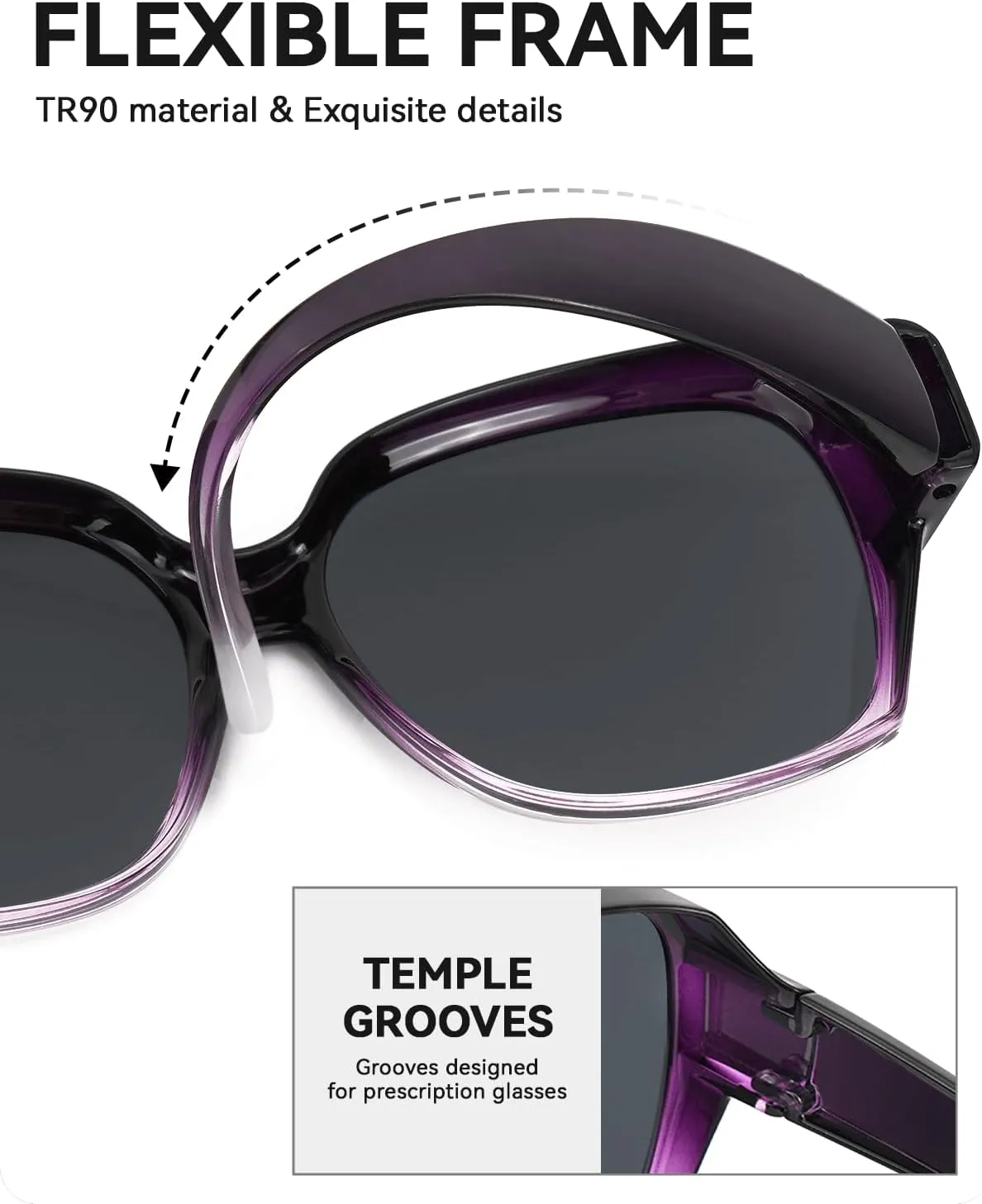 Meeloog Polarized Fit Over Glasses Sunglasses for Women Men, Square Oversized Lightweight Shades for Driving Riding MST2106