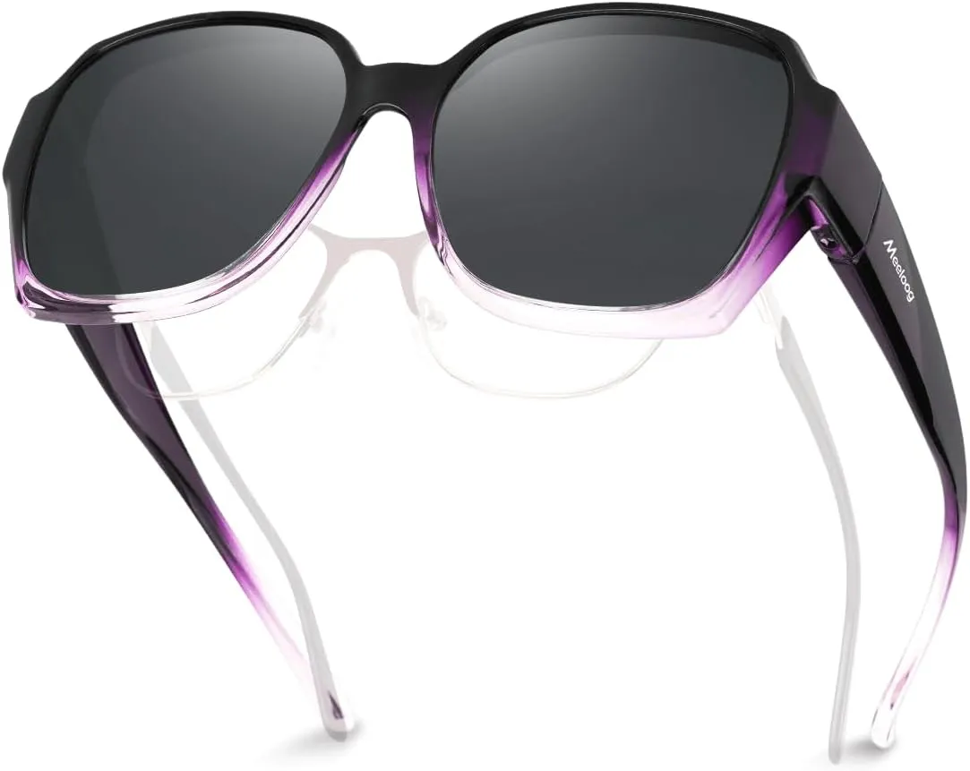 Meeloog Polarized Fit Over Glasses Sunglasses for Women Men, Square Oversized Lightweight Shades for Driving Riding MST2106
