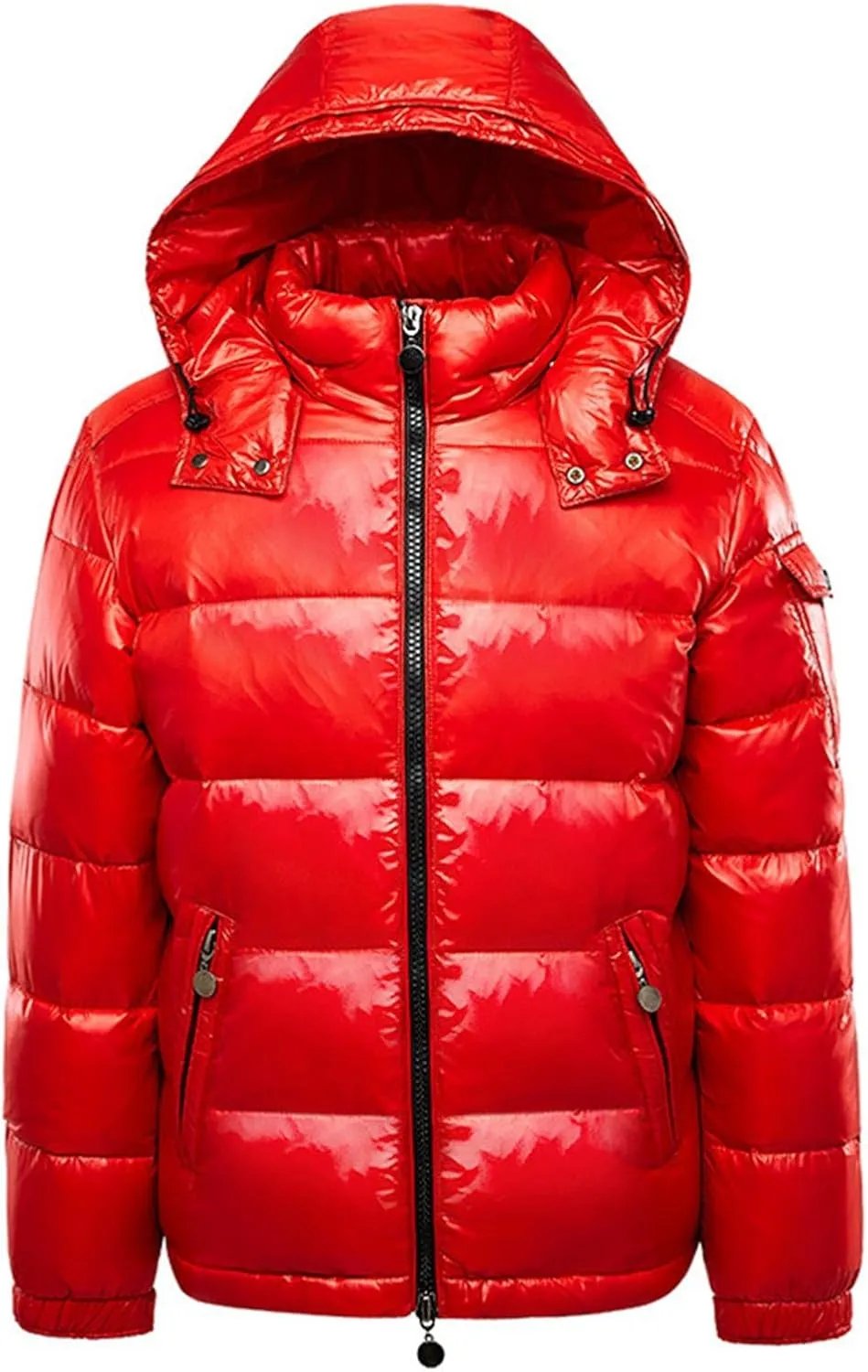 Men's Thermal Shiny Hooded Down Jacket,Warm Metallic Down Coats WaterResistant Down Coats Insulated Padded Puffy