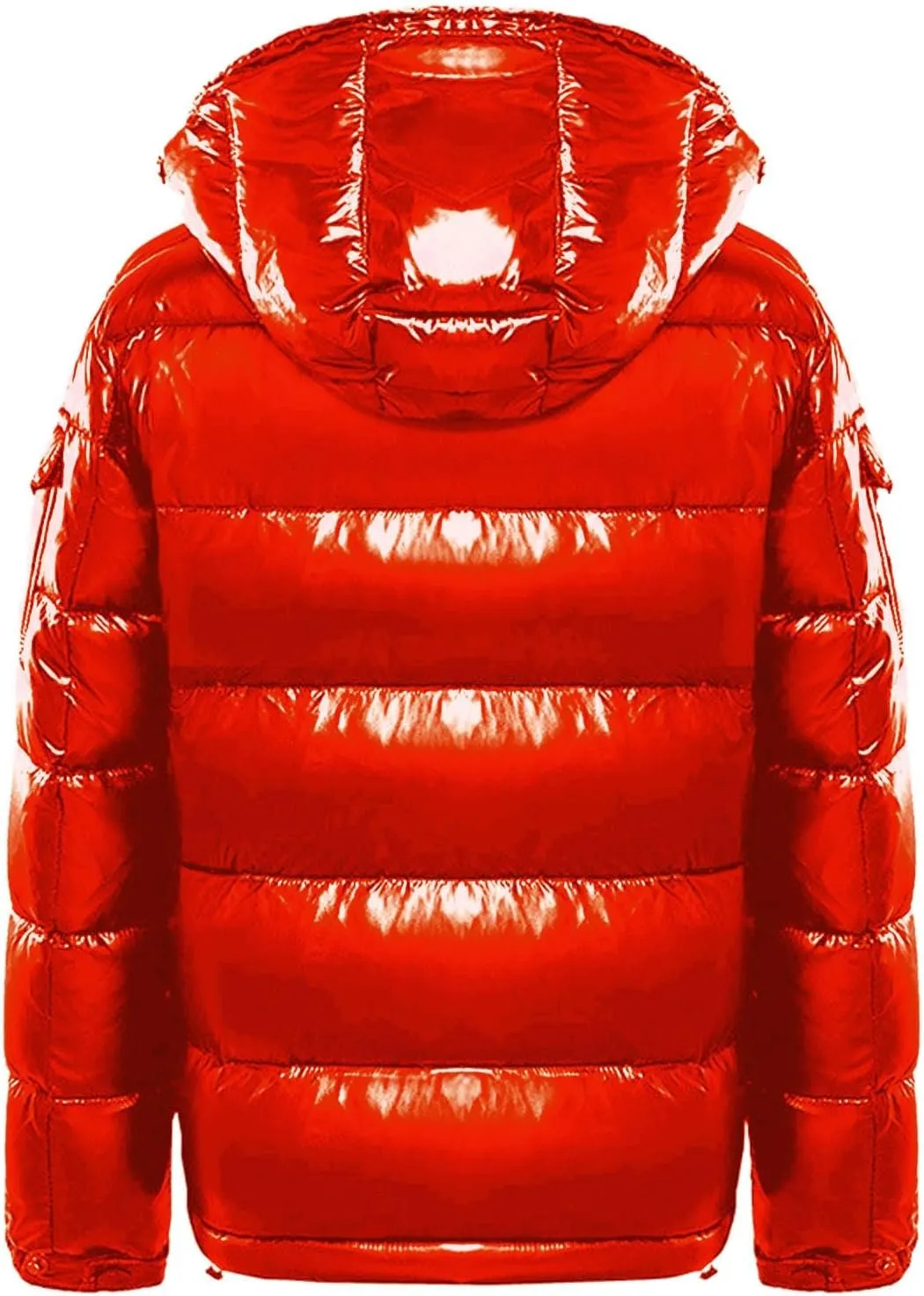 Men's Thermal Shiny Hooded Down Jacket,Warm Metallic Down Coats WaterResistant Down Coats Insulated Padded Puffy