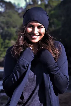 MERINO WOOL FINGERLESS GLOVES WOMENS FRENCH NAVY