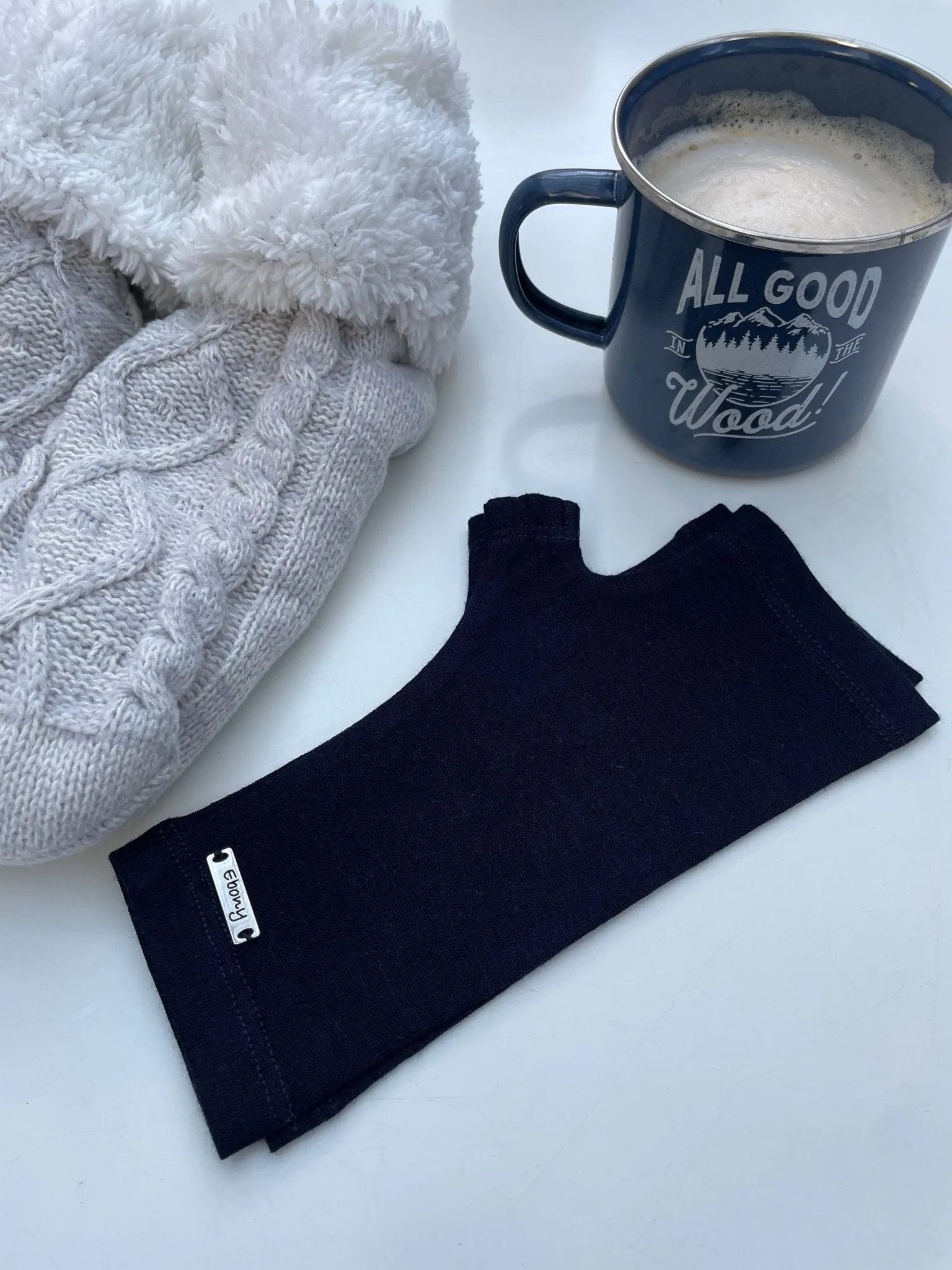 MERINO WOOL FINGERLESS GLOVES WOMENS FRENCH NAVY