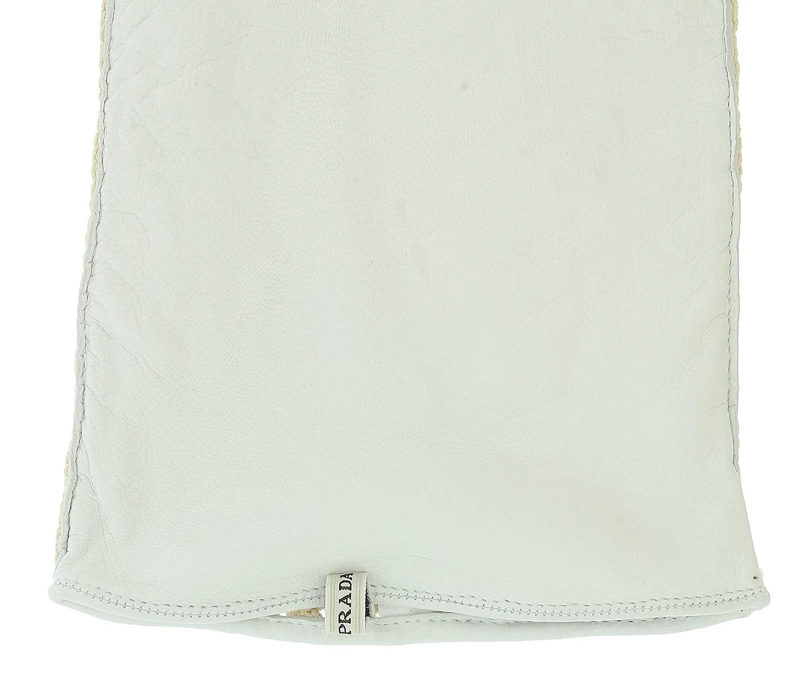 PRADA White Crochet Knit Mid Arm Leather Trim Elbow Gloves-Size 7