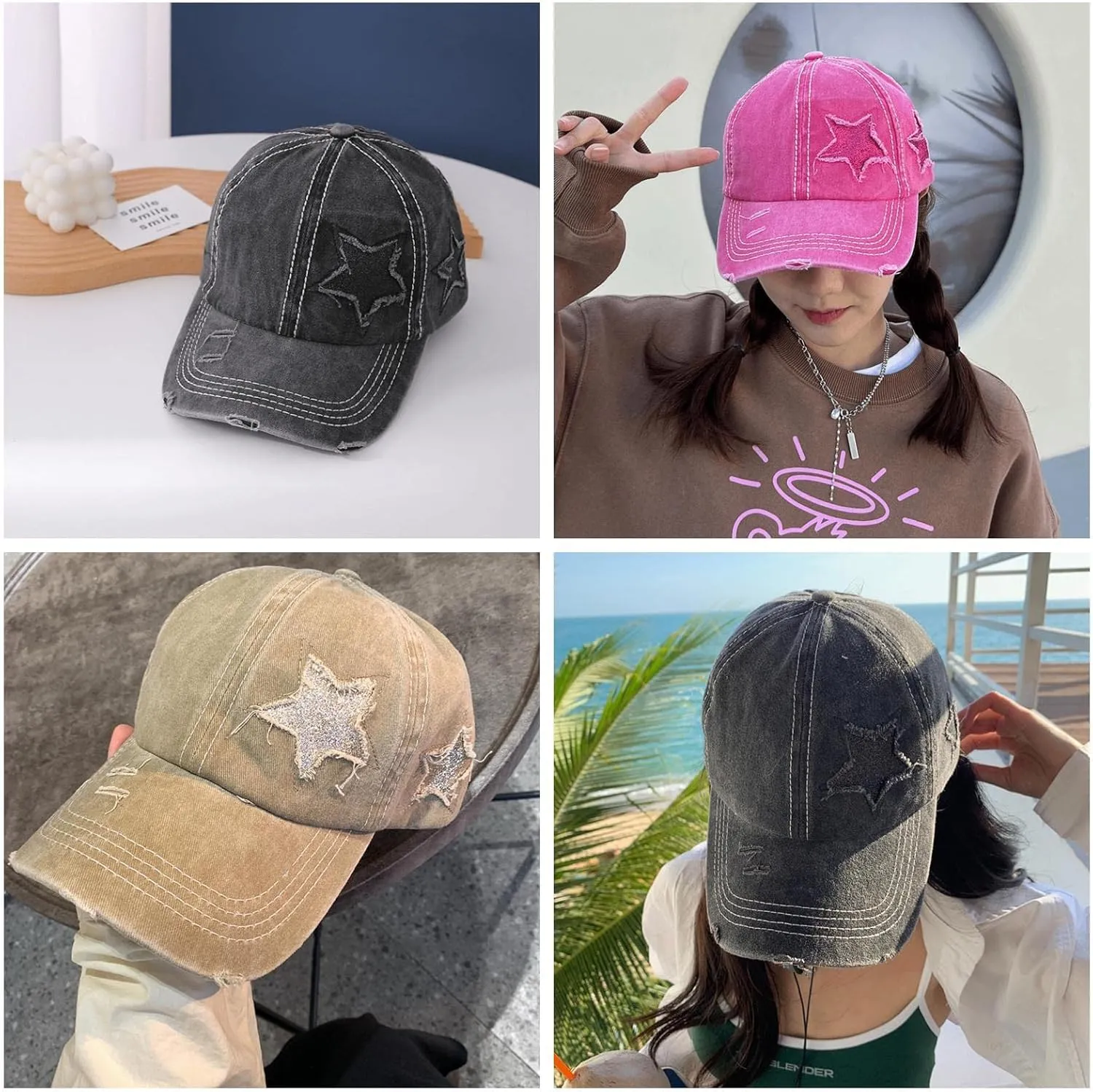 ProMindFun Womens Pony Hat High Ponytail Baseball Cap Girls Messy Bun Caps Camouflage Trucker Bad Hair Day Adjustable Dad Hat