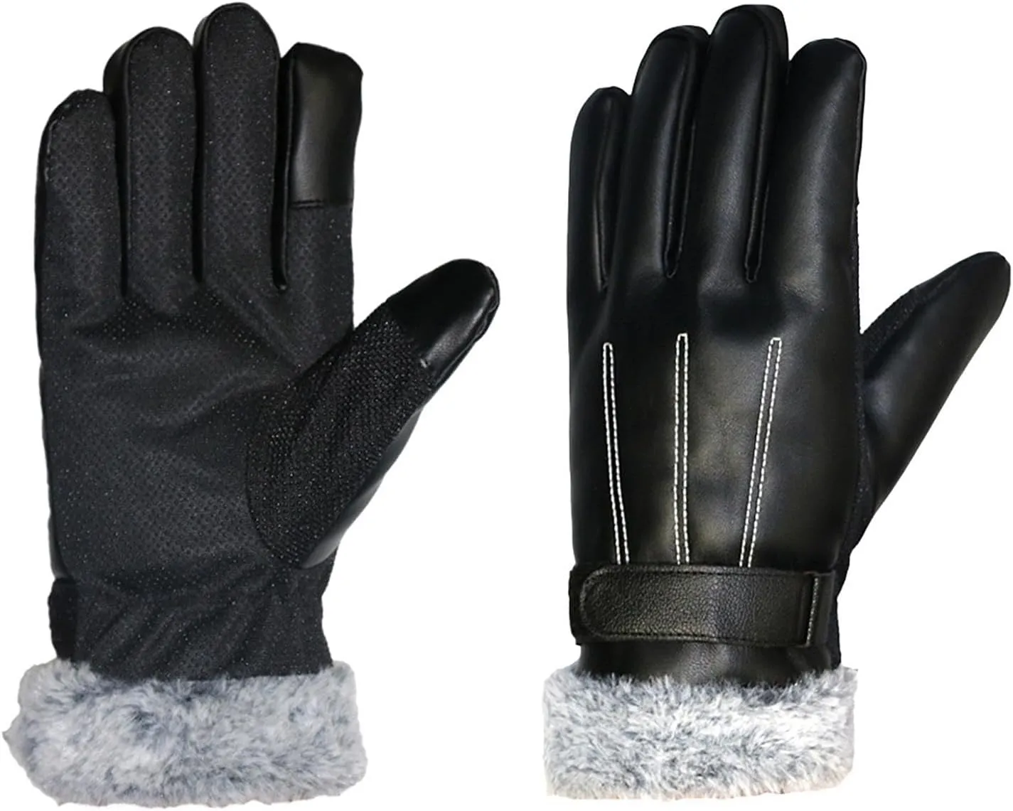 PU Leather Winter Gloves for Men Touch Screen Thermal Insulated Windproof Waterproof Driving Gloves for Outdoor Activities