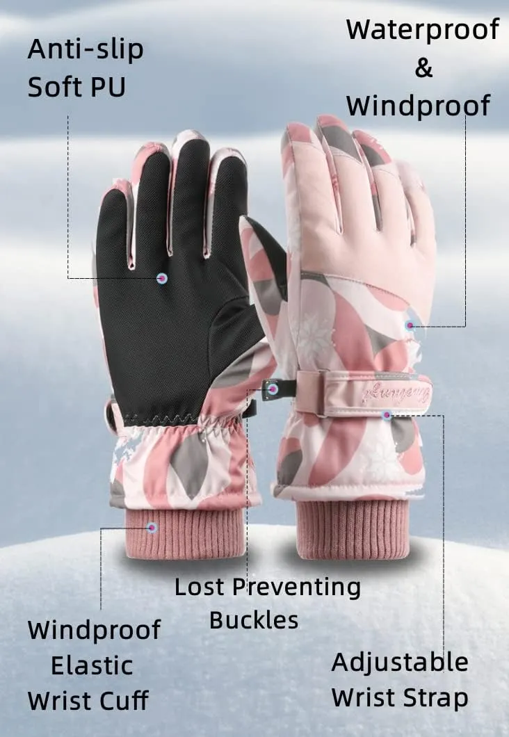 Ski Gloves, Waterproof Insulated Winter Gloves for Men Women, Touchscreen Liners Snow Gloves for Cold Weather