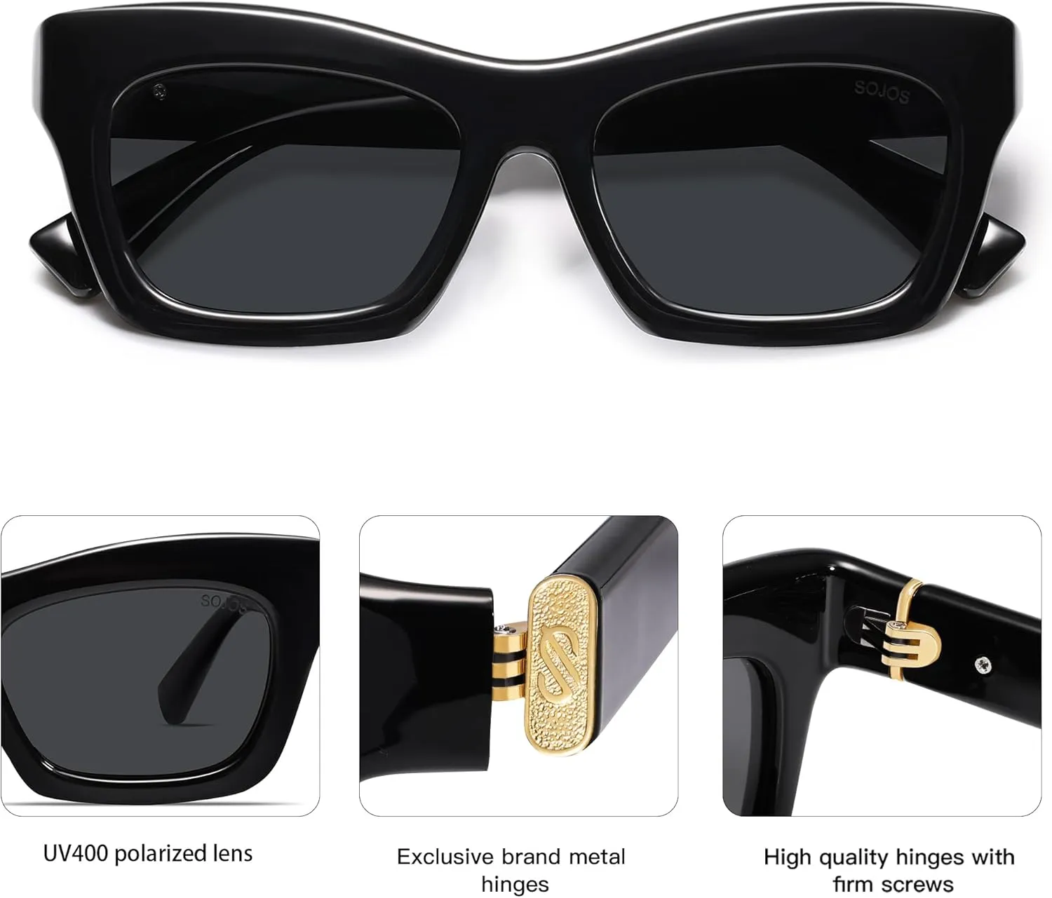 SOJOS Trendy Cat Eye Polarized Sunglasses for Women Men Retro Chunky Designer Sunnies SJ2339