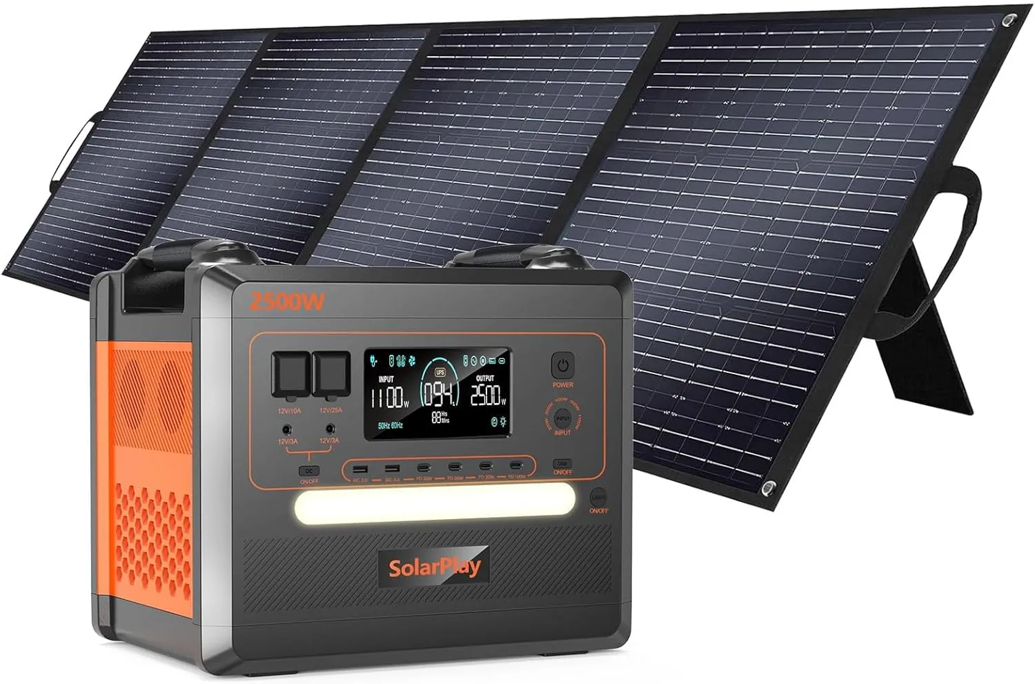 SOLARPLAY 2500W Portable Power Station(Peak 4800W), 2304Wh Solar Generator with 200W Solar Panel 1.5Hrs Fast Charging LFP Battery 4 AC Outlets Emergency Power Station for Home Camping Backup